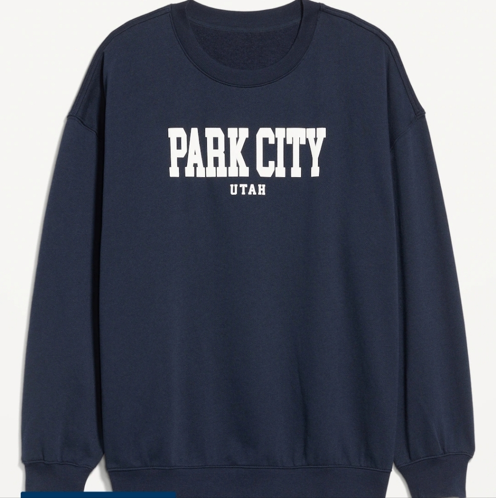 Navy Blue Crewneck Sweater with Bold Text